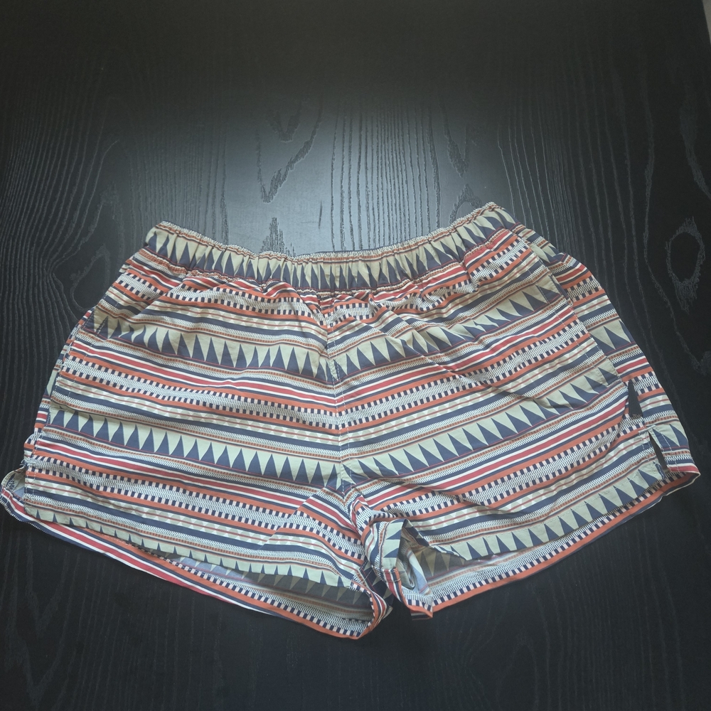 Patagonia Women’s Striped Athletic Shorts in Cream, Blue & Coral